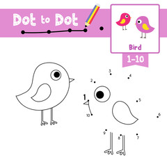 Dot to dot educational game and Coloring book Standing Bird animal cartoon character vector illustration