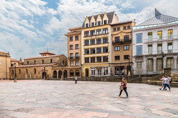 Oviedo, Spain. Cathedral Square. On the left - the church of San Tirso el Real (IX cent.)