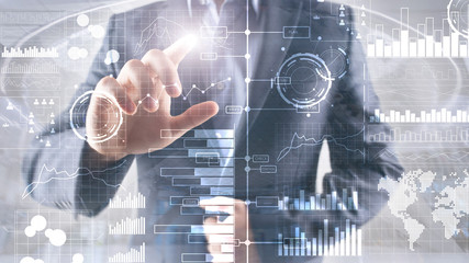 Business intelligence. Diagram, Graph, Stock Trading, Investment dashboard, transparent blurred background.