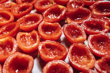 traditional italian food, sun-dried tomatoes made at home.
