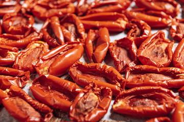 traditional italian food, sun-dried tomatoes made at home.