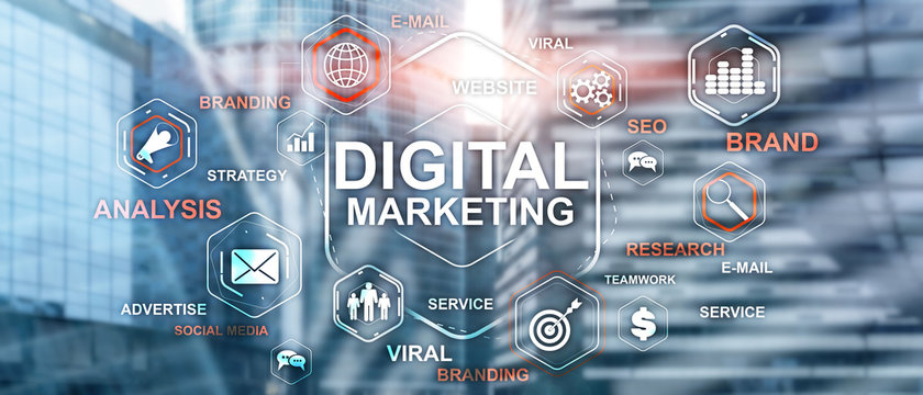 Digital Marketing. Mixed Media Business Background. Technology