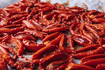 traditional italian food, sun-dried tomatoes made at home.