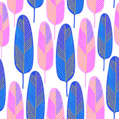 Modern tropical seamless pattern for textile, print, fabric. Stylized tropical leaves background.