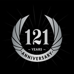 121 years anniversary celebration logotype. Elegant anniversary design. One hundred and twenty-one years logo.