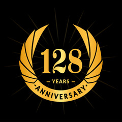 128 years anniversary celebration logotype. Elegant anniversary design. One hundred and twenty-eight years logo.