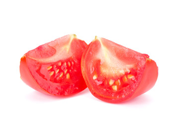 Red Ripe Fresh Tomato Cut Halves Isolated On White Background Close-Up