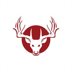 Simple deer head logo vector icon. elk moose forest with Silhouette light line art classic modern look. For cool shirt cloth apparel graphic, game smart phone app brand. Quiet friendly group gathering