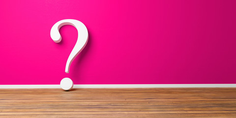 White question mark at pink concrete grunge Wall -3D-Illustration