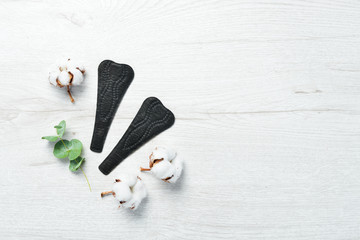 Women's sanitary pads. Hygiene products. Top view. Free copy space.