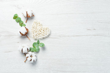 Heart made of wooden branches. Valentines day. Top view. Free copy space.