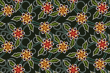 Seamless pattern with floral vector Illustration, Modern batik motif