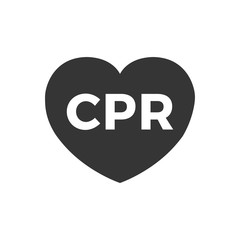 black heart icon with CPR sign.