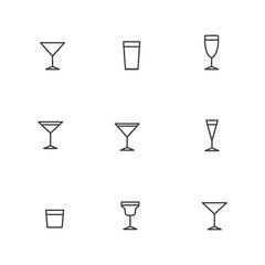 vector grey outline alcohol glasses icon set.