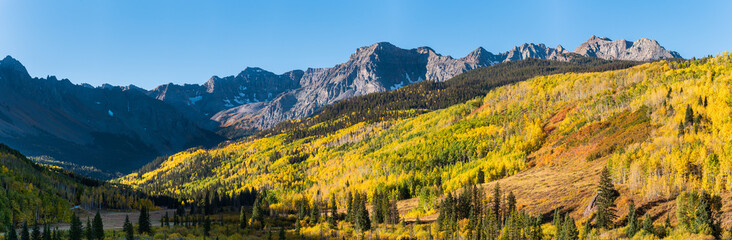 Sunrise Panoramic of the Dallas Divide. Autumn in the San Juan Mountains of Colorado.
