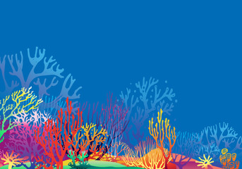 Fototapeta na wymiar Underwater reef landscape with Coral silhouettes