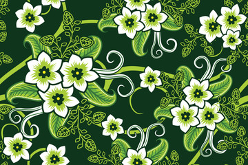 Seamless pattern with floral vector Illustration, Modern batik motif