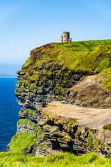 O'Brien's Tower on the Cliffs of Moher on the western Atlantic Ocean coastline of Ireland