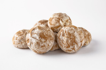 Tasty crunchy cookie: oatmeal, shortbread, chocolate, nutty, honey. Close-up isolated on a white background