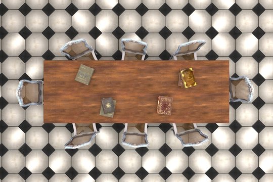 antique table in an old room top view, 3d illustration