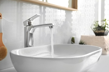 Stylish white sink in modern bathroom interior - Powered by Adobe