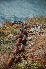 Old rusted chain consumed by sea salt and time