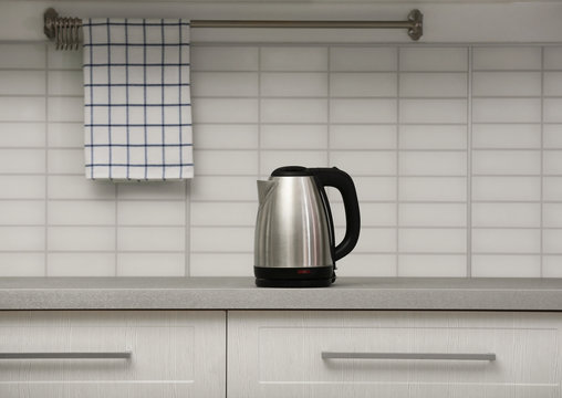 Modern Electric Kettle On Grey Kitchen Counter