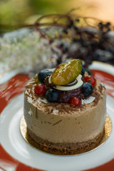 Mousse au chocolate tart on a plate