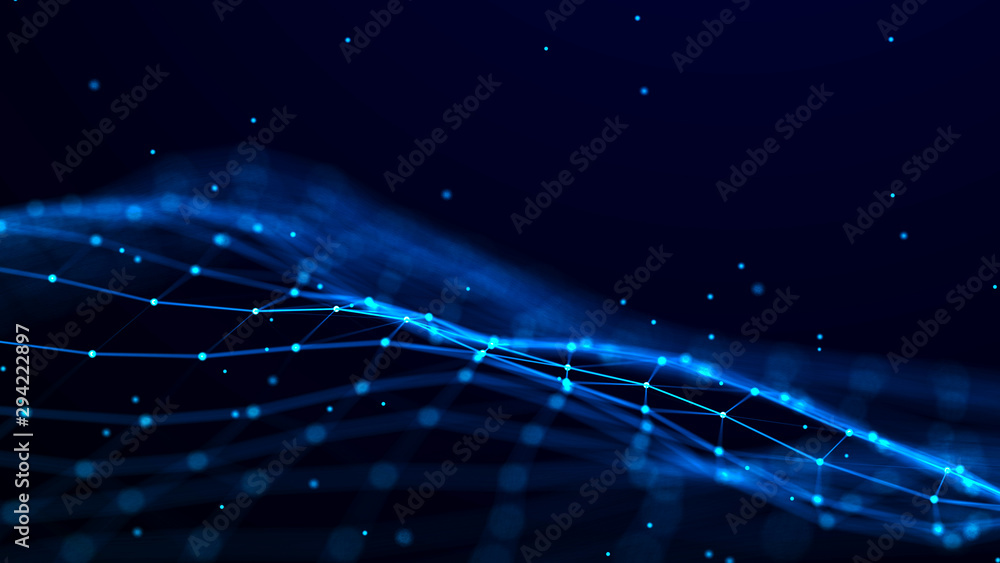 Aufkleber Network connection of points and lines. Network concept. Technology background. 3d rendering.