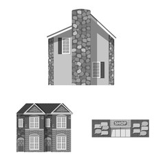 Isolated object of building and front sign. Set of building and roof vector icon for stock.