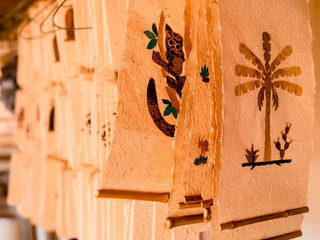 Display of Antemoro paper sheets, a flower embedded paer traditionally used to record secret...