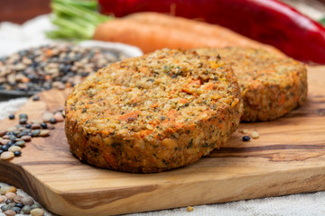 Tasty vegetarian lentils burgers, healthy food