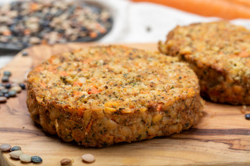 Tasty vegetarian lentils burgers, healthy food