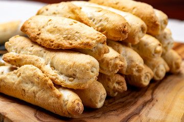 Small italian bread rolls crostini made from wheat dough with sesame