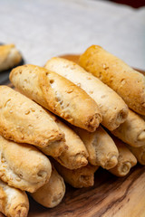Small italian bread rolls crostini made from wheat dough with sesame