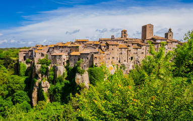 Fototapeta na wymiar Impressive view of Vitorchiano, one of the most beautiful medieval village in Latium region, central Italy