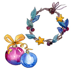 Christmas winter holiday symbol isolated. Watercolor background set. Isolated christmas illustration element.