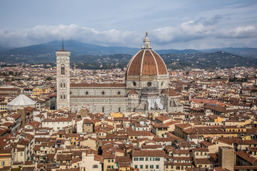 Fototapeta na wymiar Beautiful view of Santa Maria del Fiore and Giotto's Belltower in Florence, Tuscany, Italy
