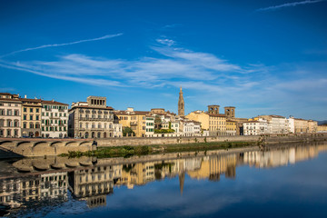 Embankment of the Arno river in Florence on an autumn morning. Florence, Tuscany, Italy