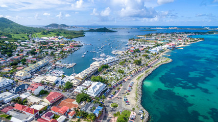 Fototapeta premium High Aerial view of marigot french saint martin.