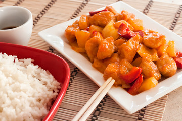 Sweet and sour chicken with bell pepper and pineapple