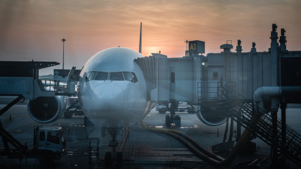 A Passenger Boarding Airplane Bridge