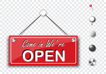 Open label sign hanging style using as a component about business transparency grid background