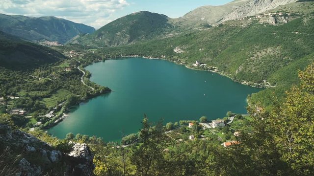 High Angle of Heart Shaped Lake in Scanno, Italy.
