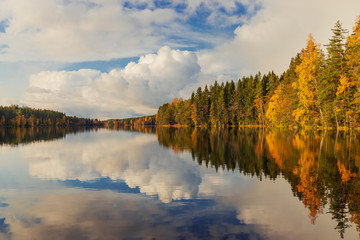 peaceful view of Lake Dolgoe Ozero, Saint-Petersburg, Russia