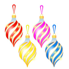 Sketch with Christmas tree decorations different forms isolated on white background. Colorful festive glass baubles. Template of poster, invitation, other card. Vector cartoon close-up illustration.