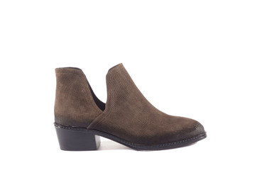 Beautiful elegant suede blue women's open summer shoes sandals high-heeled on a white background, isolated.