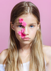 portrait of little model girl in studio