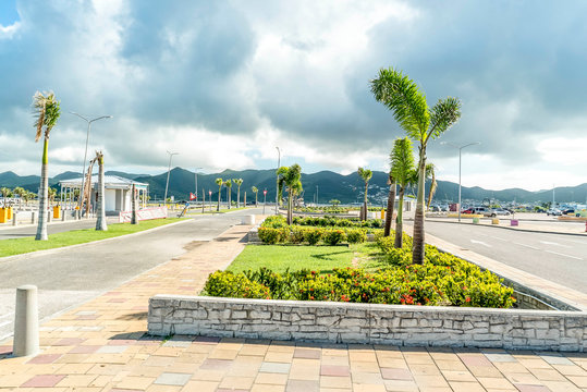 Beautiful View Of Vacant Airport Parking Lot Preparing For Rebuilding After Irma Hurricane Damage It On St.maarten