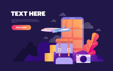 Summer holiday vacation booking online concept with flat icons. Vector illustration.